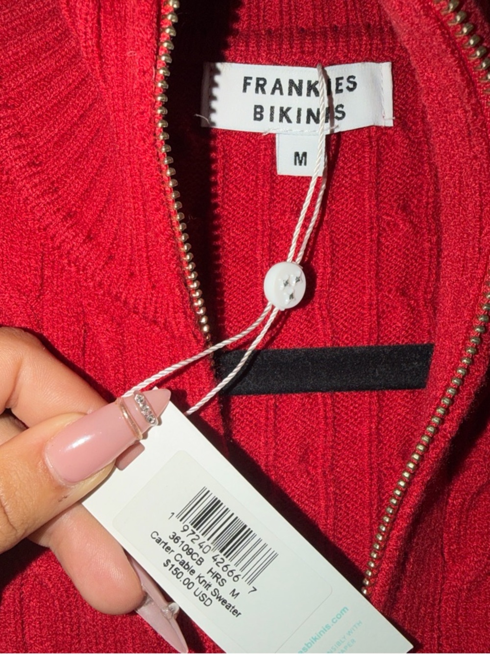 Frankie's Bikinis Red Cable-Knit Zip Cardigan - Picture 3 of 3
